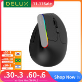Мышь беспроводная вертикальная Delux M618C USB, оптическая, DPI:max1600, 6 кнопок, RGB LED подсветка, черный