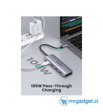 Конвертер UGREEN CM195 (USB Type-C - 2хUSB3.0+HDMI+TF/SD+Type-C) серый 70411