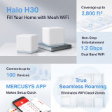 Mesh Wi-Fi система Mercusys Halo H30(3-pack) AC1200 Dual-Band, 867Mb/s 5GHz+300Mb/s 2.4GHz,2xWAN/LAN 100Mb/s, 3 antennas, MU-MIMO, Parental Control