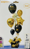  Набор воздушных шаров 6 шт с подставкой, фольга, пластик, картон, "Happy Birthday", черный