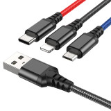 HOCO Data Cable X76 (3-in-1: USB-mUSB, Type-C, Lightning, ткан.оплетка, 2А, 1м ) black