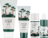 Набор средств с экстрактом игл сосны - Round Lab Pine Calming Cica Trial Kit (foam/30ml + toner/20ml + serum/10ml + cr/20ml)